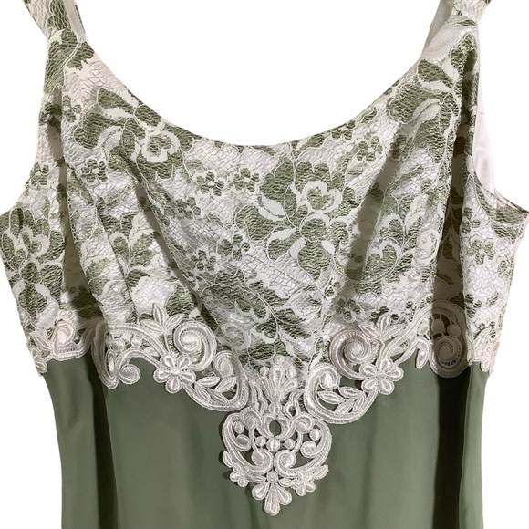 Elegant Vintage Green and White Lace Chiffon Dress Lined - Picture 4 of 9